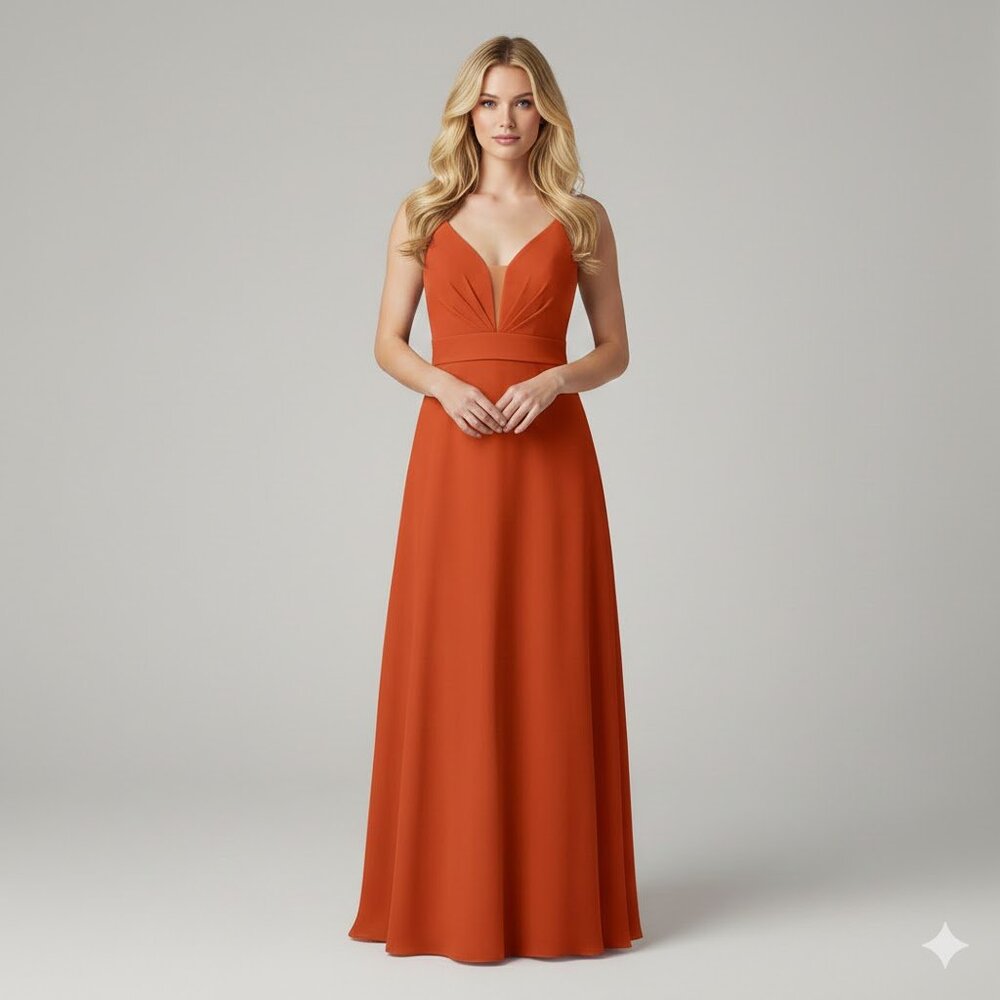 Burnt Orange A-Line Chiffon Gown with Pockets